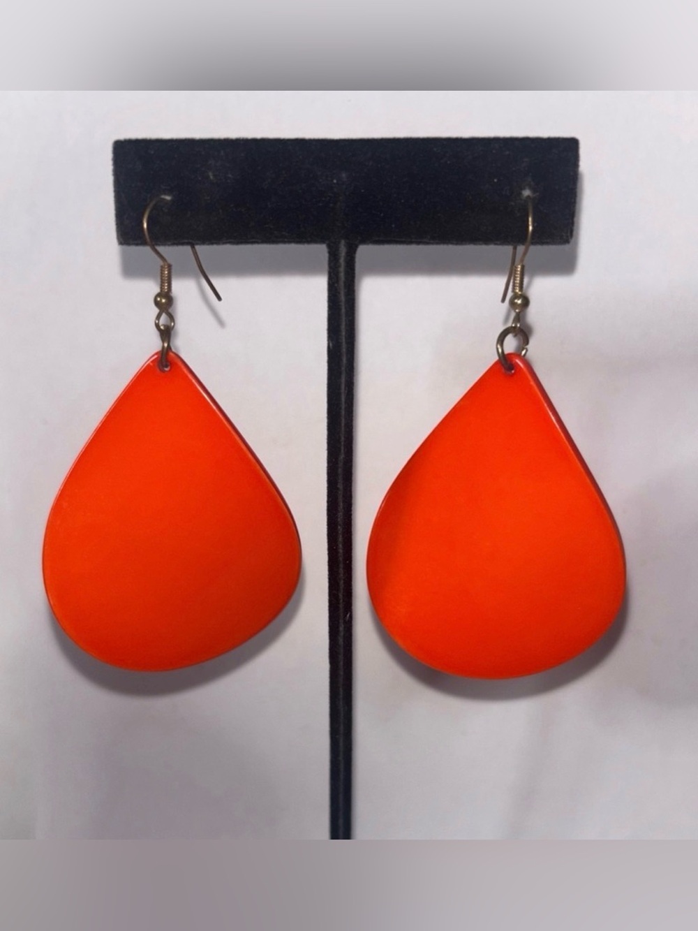 Vintage 1980s Glam Large Orange Teardrop Dangle Earrings Lucite Statement
